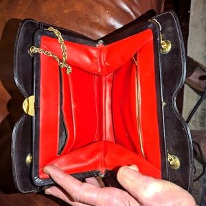 Women's formal patent leather purse silk lining in gorgeous red vintage
